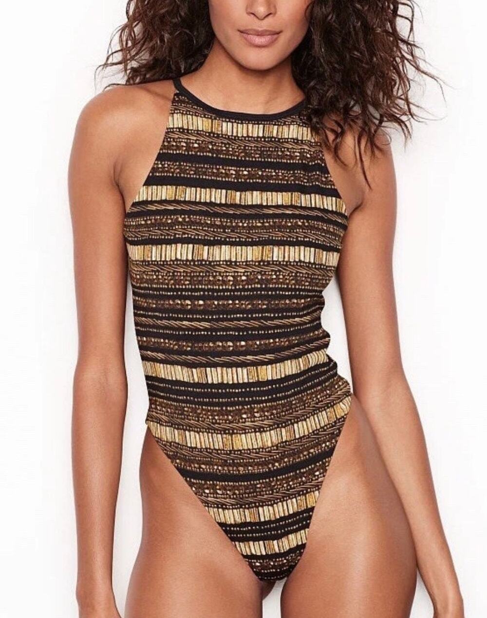 Victoria's Secret Sport Black Gold High-Neck Bodysuit sz XS